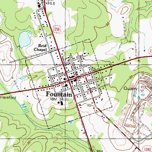 Topographic Map of Fountain Post Office, NC