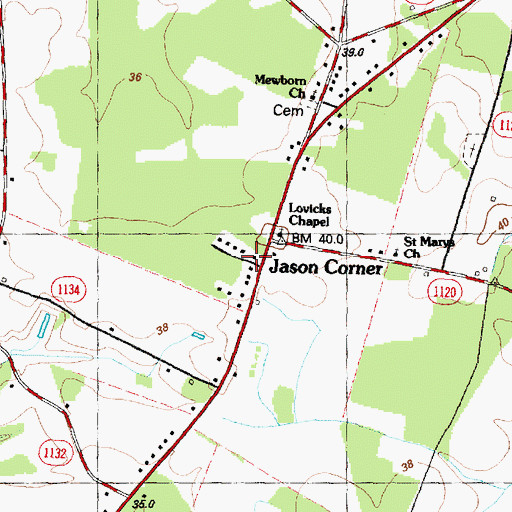 Topographic Map of Jason Corner, NC