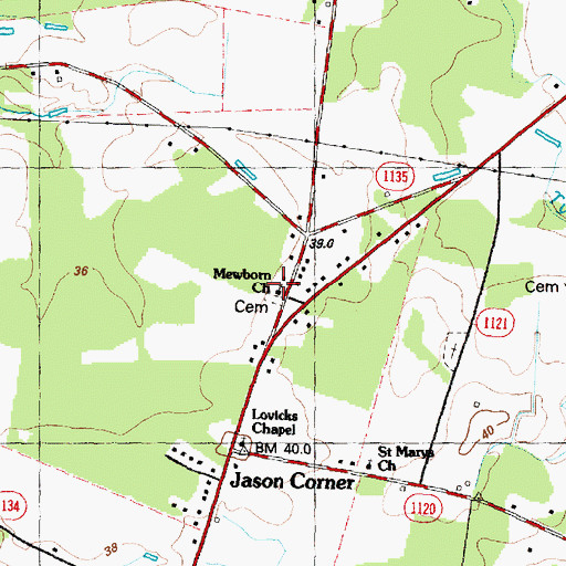 Topographic Map of Mewborn Church, NC