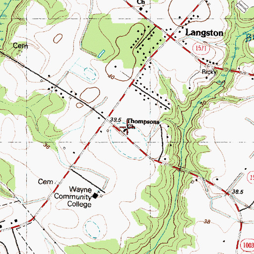 Topographic Map of Thompsons Church, NC