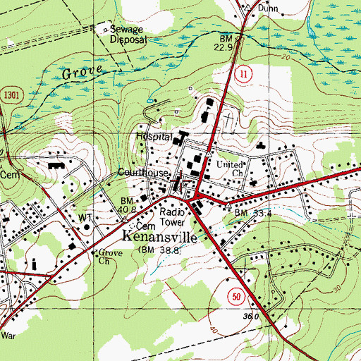 Topographic Map of Kenansville Courthouse, NC