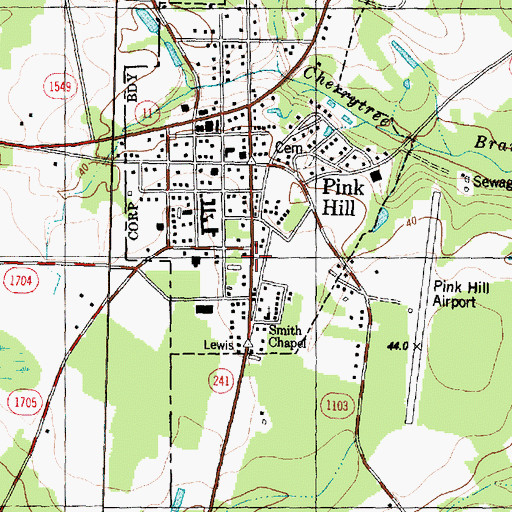 Topographic Map of Pink Hill Town Hall, NC