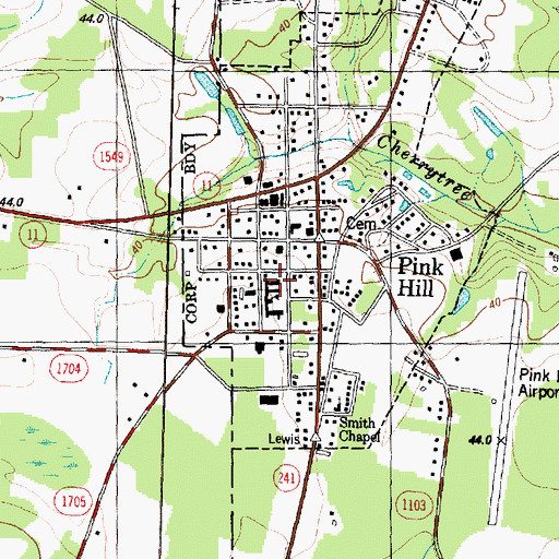 Topographic Map of Pink Hill Elementary School, NC