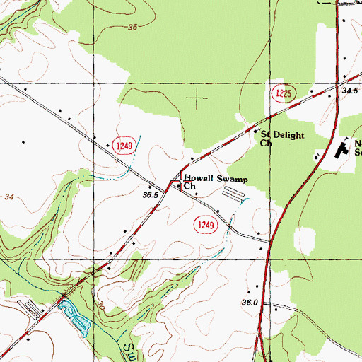 Topographic Map of Howell Swamp Church, NC