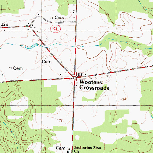 Topographic Map of Wootens Crossroads, NC
