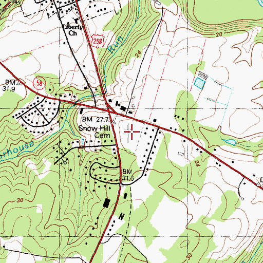 Topographic Map of Snow Hill Cemetery, NC