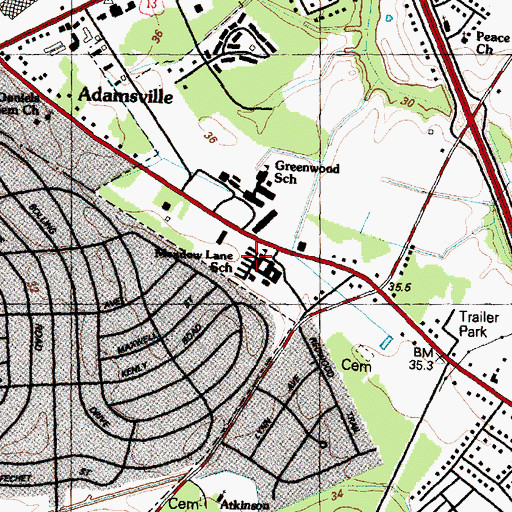 Topographic Map of Meadow Lane School, NC