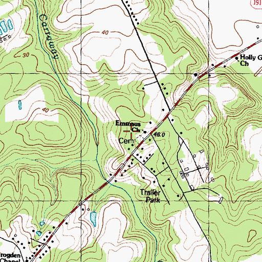 Topographic Map of Emmaus Church, NC