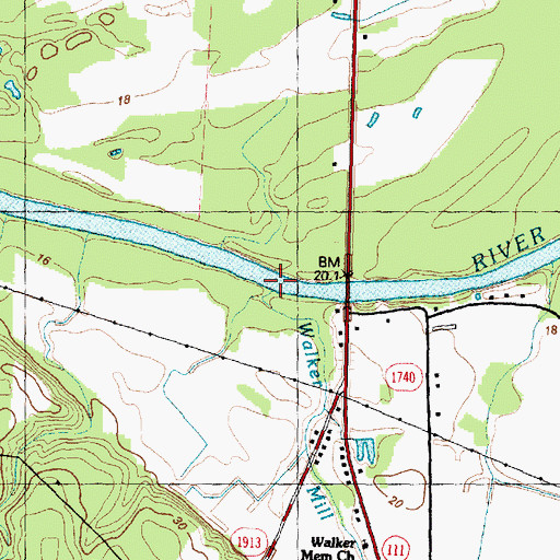 Topographic Map of Walker Mill Run, NC