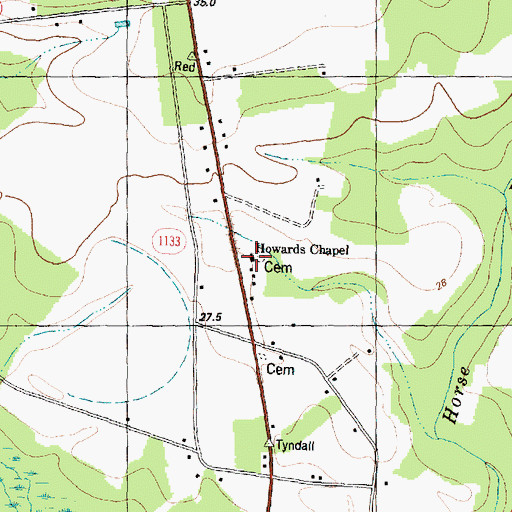 Topographic Map of Howards Chapel, NC