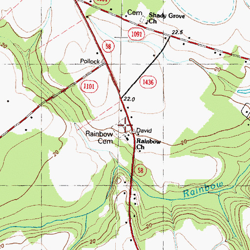 Topographic Map of Rainbow Cemetery, NC