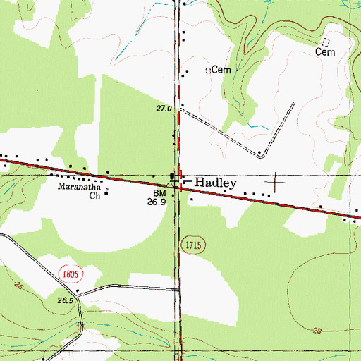 Topographic Map of Hadley, NC