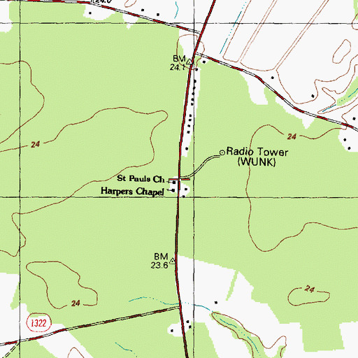 Topographic Map of Saint Pauls Church, NC