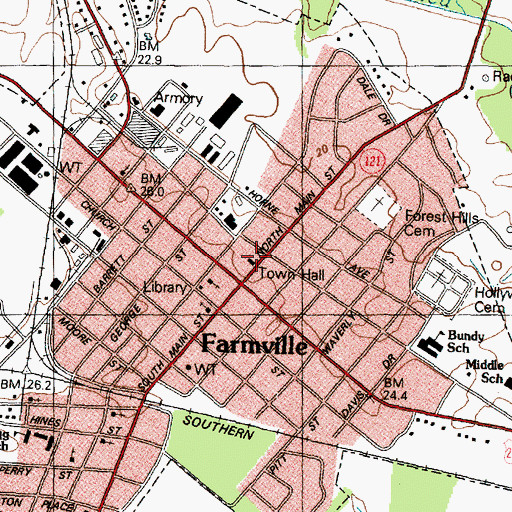 Topographic Map of Farmville Town Hall, NC