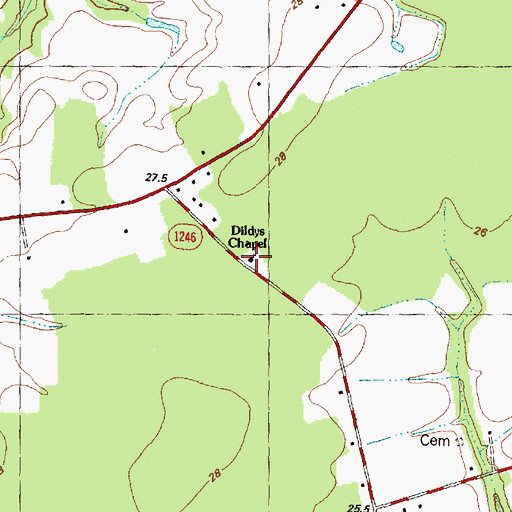Topographic Map of Dildys Chapel, NC