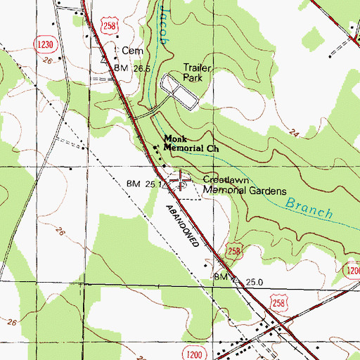 Topographic Map of Crestlawn Memorial Gardens, NC