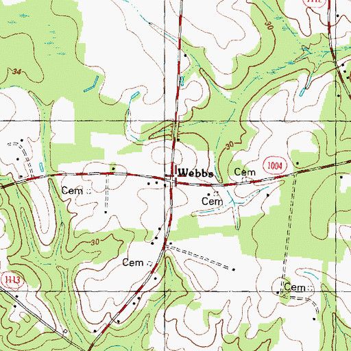 Topographic Map of Webbs, NC