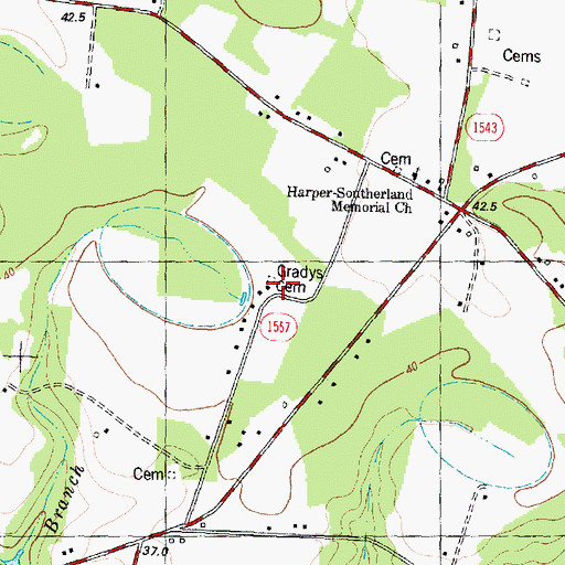 Topographic Map of Gradys Cemetery, NC