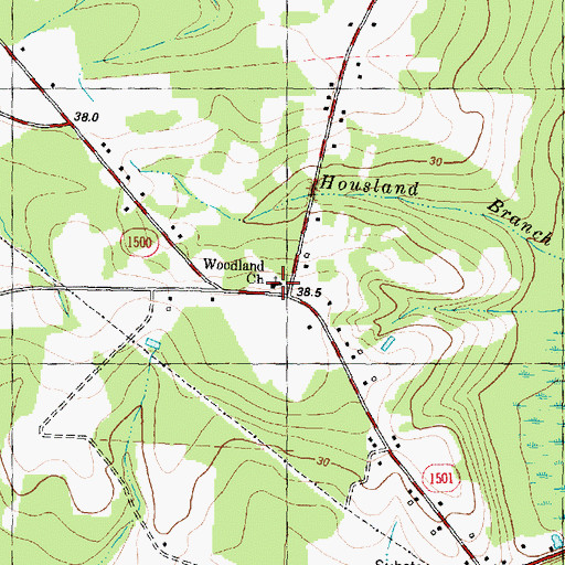 Topographic Map of Woodland Church, NC