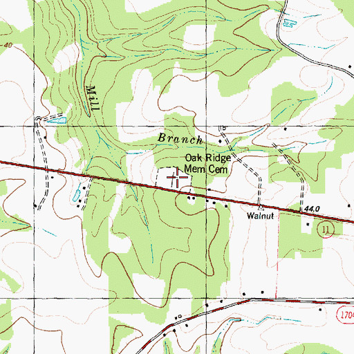 Topographic Map of Oak Ridge Memorial Cemetery, NC