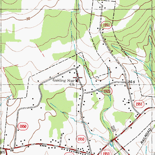 Topographic Map of Guiding Star Church, NC