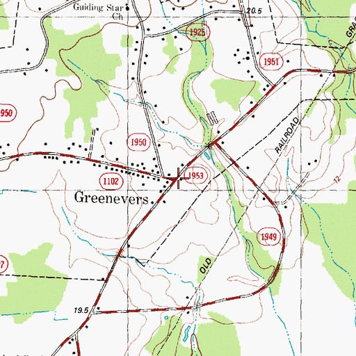 Topographic Map of Greenevers, NC