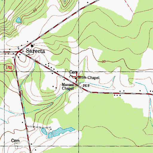 Topographic Map of Grim Chapel, NC