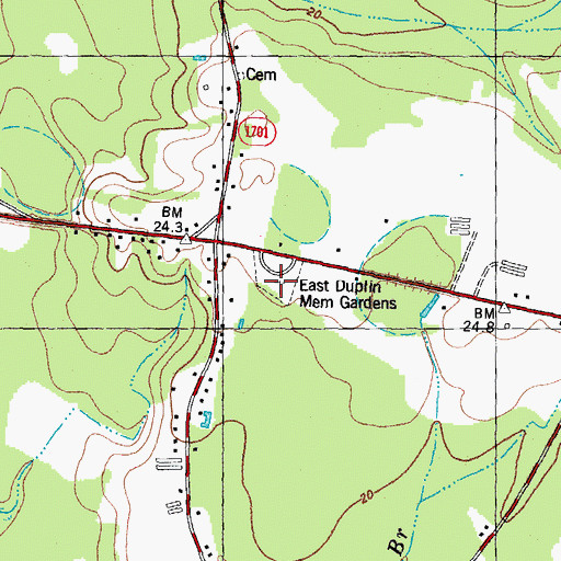 Topographic Map of East Duplin Memorial Gardens, NC