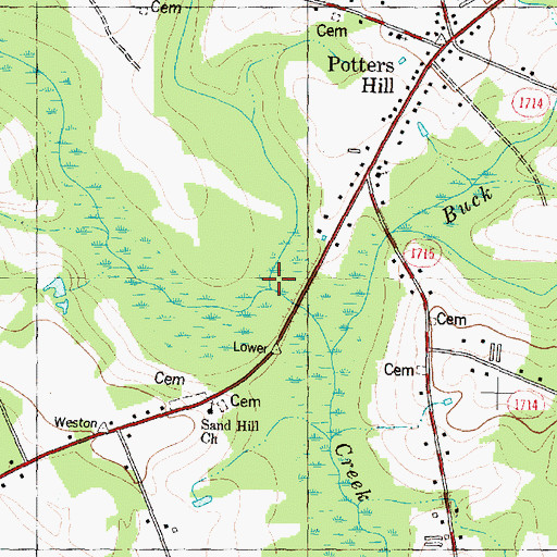 Topographic Map of Whiteoak Branch, NC