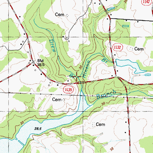 Topographic Map of Drew Brook, NC