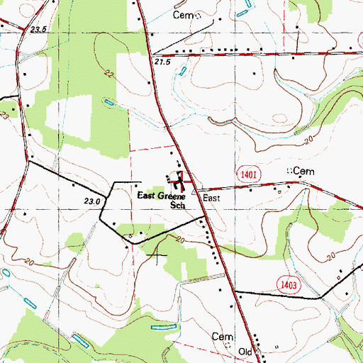 Topographic Map of East Green School, NC