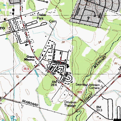 Topographic Map of Seymour Johnson Homes, NC