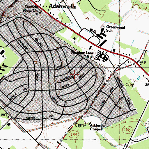 Topographic Map of Berkeley Village, NC