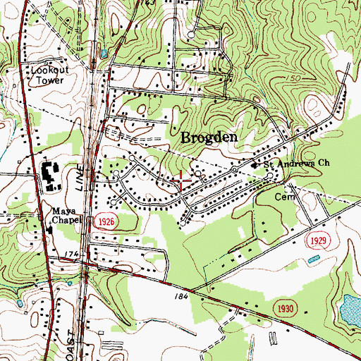 Topographic Map of Rollingwood Estates, NC