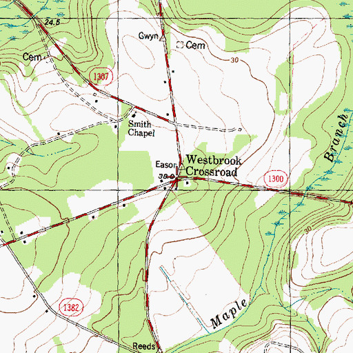 Topographic Map of Westbrook Crossroads, NC