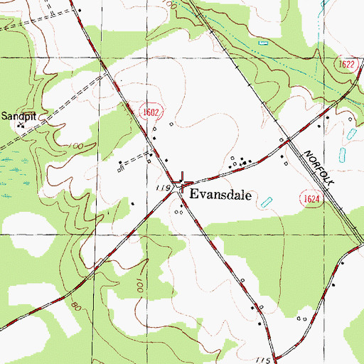 Topographic Map of Evansdale, NC