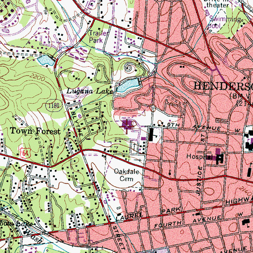 Topographic Map of Hendersonville Elementary School, NC