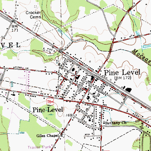 Topographic Map of Micro - Pine Level Elementary School, NC