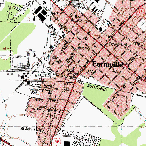 Topographic Map of Farmville Community Center, NC