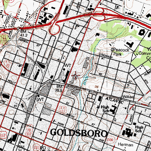 Topographic Map of Goldsboro Plaza, NC