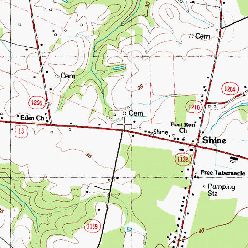 Topographic Map of Shines Crossroads, NC
