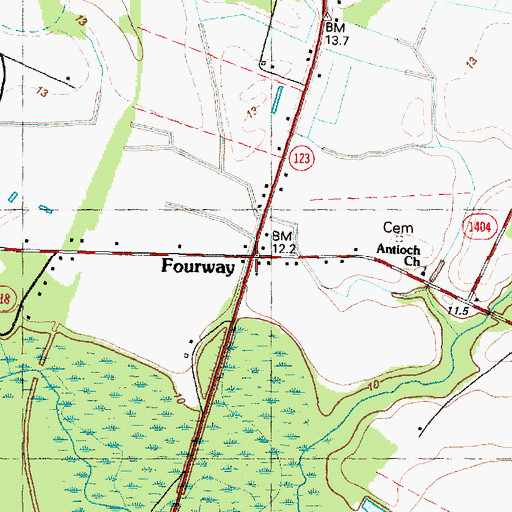 Topographic Map of Fourway, NC