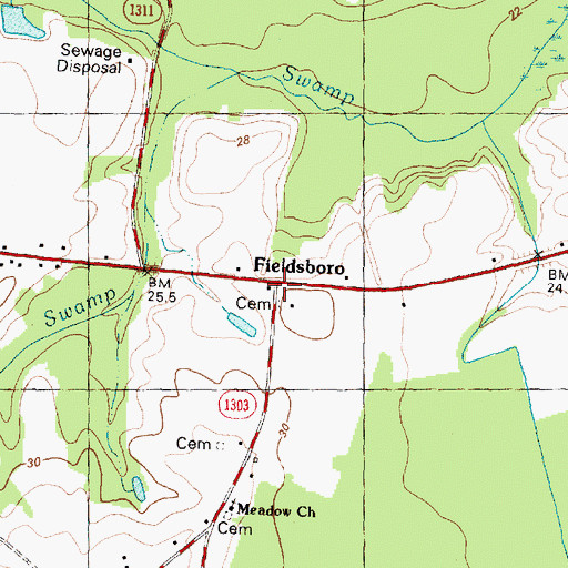 Topographic Map of Fieldsboro Post Office (historical), NC
