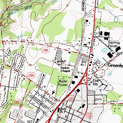 Topographic Map of Parker Chapel, NC