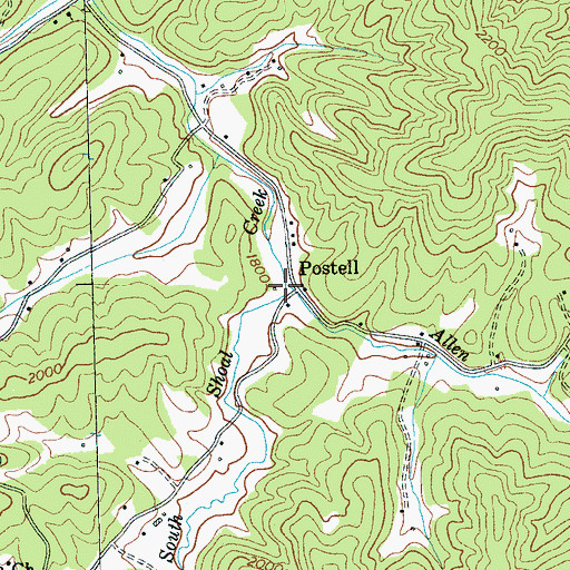 Topographic Map of Allen Branch, NC