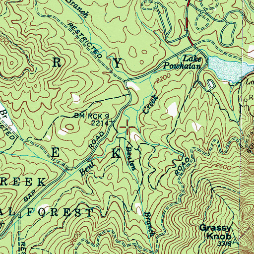 Topographic Map of Beaten Branch, NC