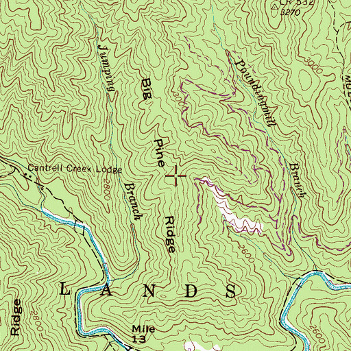 Topographic Map of Big Pine Ridge, NC