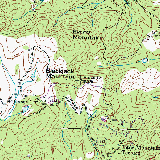 Topographic Map of Blackjack Mountain, NC