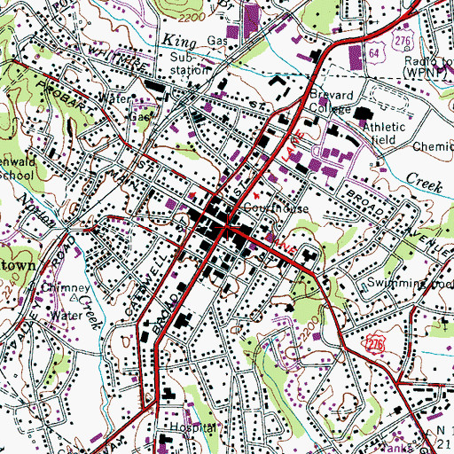 Topographic Map of Brevard, NC