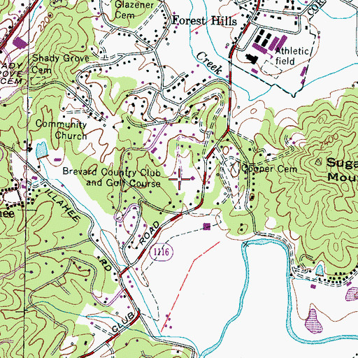 Topographic Map of Brevard Country Club and Golf Course, NC